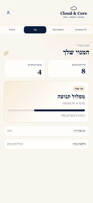 המנוי והקרדיטים באפליקציית Cloud & Core